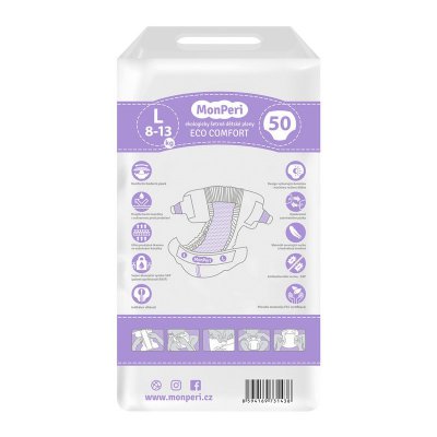 MonPeri jednorázové dětské plenky ECO comfort - L (8-13 kg), 50 ks - obrázek