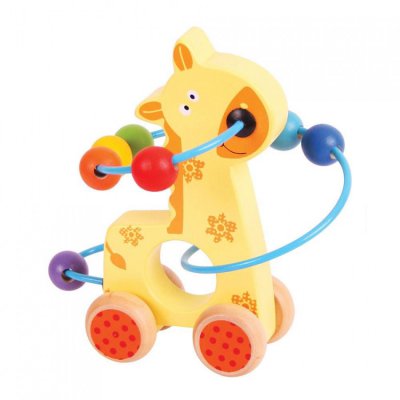 Bigjigs Baby motorický labyrint na kolečkách - Žirafa