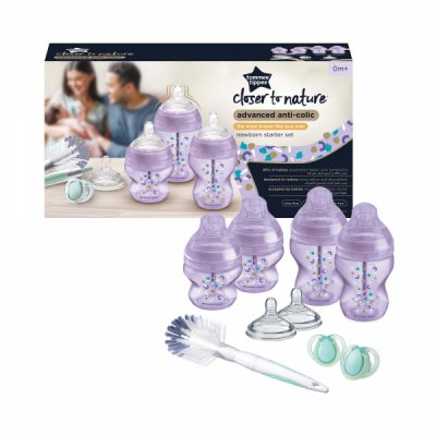 Tommee Tippee sada kojeneckých lahviček Anti-Colic C2N s kartáčkem Purple - obrázek