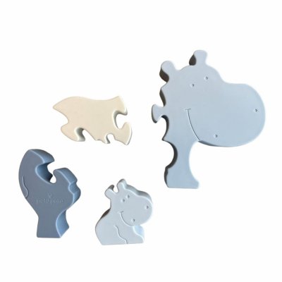 Petú Petú Alfie Silikonové Puzzle Hippo - Blue mix - obrázek