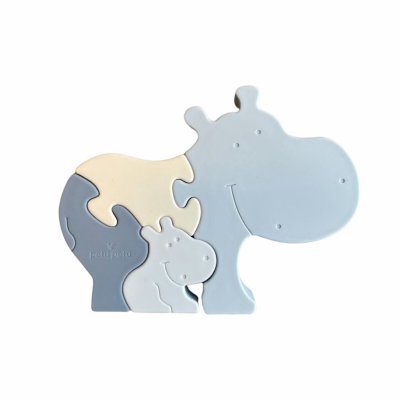 Petú Petú Alfie Silikonové Puzzle Hippo - Blue mix