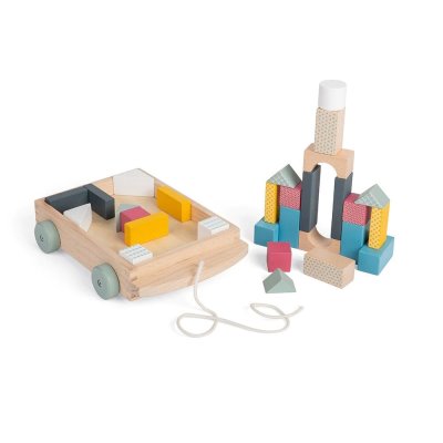 Bigjigs Toys Vozík s dřevěnými kostkami - obrázek