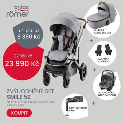 Britax Römer Smile 5Z Set Kočárek + autosedačka Baby-Safe Core + báze + adaptéry - Frost Grey