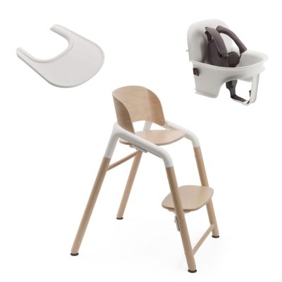 Bugaboo Giraffe Rostoucí židlička + Baby set + pultík - Neutral Wood/White