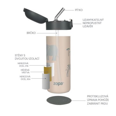 Zopa Termoska na tekutiny s brčkem 400 ml - Mountains - obrázek