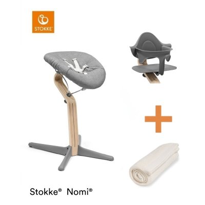 Stokke Set Nomi Židlička + Baby set + Newborn set - Natural Grey + deka - Pearl White