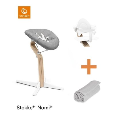 Stokke Set Nomi Židlička + Baby set + Newborn set - Natural White + deka - Dove Grey