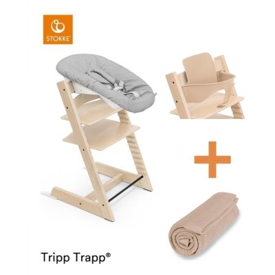 Stokke Set Tripp Trapp Židlička + Baby set + Newborn set Natural + deka Golden Sand