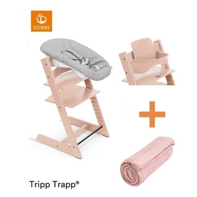 Stokke Set Tripp Trapp Židlička + Baby set + Newborn set Serene Pink + deka Chrystal Pink