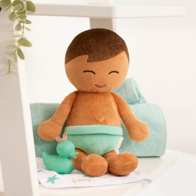 B.Toys Lulla Baby Plyšová panenka do vany Kluk - Light Brown Hair - obrázek