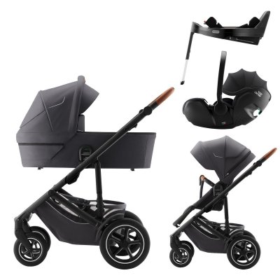 Britax Römer Set Kočárek Smile 5Z Classic + Hluboká korba + Autosedačka + Báze - Midnight Grey