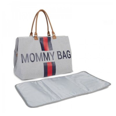 Childhome přebalovací taška Mommy Bag Big - Grey Stripes Red/Blue - obrázek